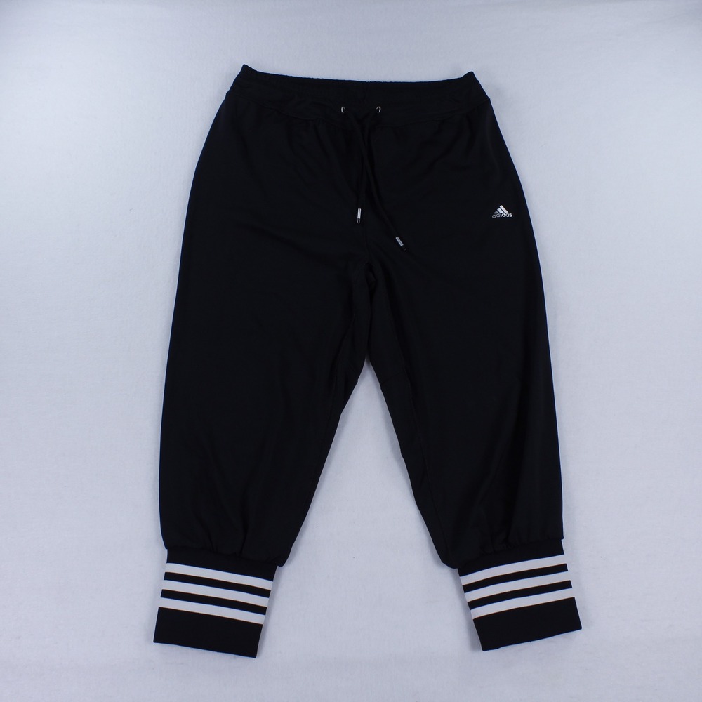 Adidas Women's Climacool Cropped Joggers Capri Pants Black White Stripes Size XS